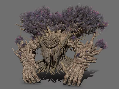 Mystical Tree Creature With Trunk Texture Purple Foliage Root Beard And Large Hands 3d model