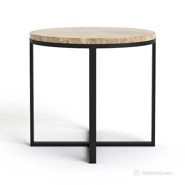 Modern Minimalist Round Side Table With Light Marble Top And Black Metal Frame 3d model 