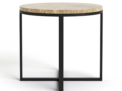 Modern Minimalist Round Side Table With Light Marble Top And Black Metal Frame 3d model
