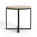 Modern Minimalist Round Side Table With Light Marble Top And Black Metal Frame