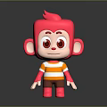 Game Movie Character Pink Monkey Cartoon Style 3D Model With Big Eyes And Striped Shirt