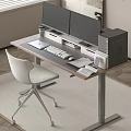 Modern Home Office Desk With Double Monitors Laptop Ergonomic Chair And Computer Tower
