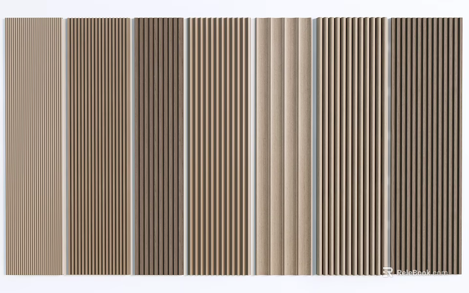 Wooden Wall Panels with Vertical Stripes and Neutral Color Tones for Interior Design 3d model 