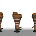 Three Modern Curved Brown Bar Stools With Metallic Metal Base Design