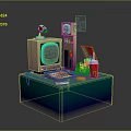 Vintage Computer Setup With Old Monitor Keyboard Mouse And Drink Cup In
