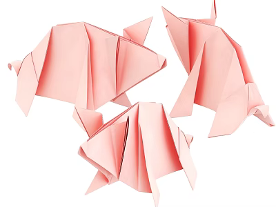 Pink Origami Fish Decorative Ornament Set For Home Decoration 3d model