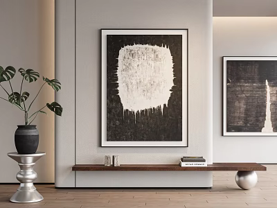 Bonsai Plant In Black Pot On Silver Stand With Wooden Bench And Books In Room 3d model