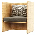 Single Sofa With Wicker Frame Gray Cushion And Geometric Pattern Pillow