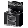 Modern Black Kitchen Appliance With Gas Stove Range Hood And Double Oven
