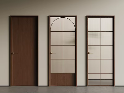 Stylish Swing Doors Collection Featuring Wooden Glass Panel And Arched Top Designs 3d model