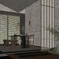 Traditional Japanese Tea Room Interior Design With Wooden Shoji Screen Natural Light And Green Plants