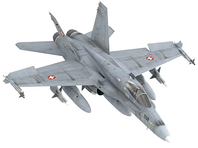 Gray Military Fighter Jet With Swiss Insignia And Missiles On Wings 3d model