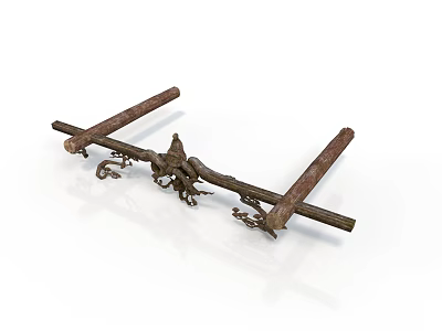 Rusted Metal Clothes Drying Rack With Two Crossbars And Decorative Metal Parts For Home Laundry Use 3d model