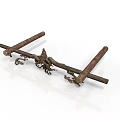 Rusted Metal Clothes Drying Rack With Two Crossbars And Decorative Metal Parts For Home Laundry Use