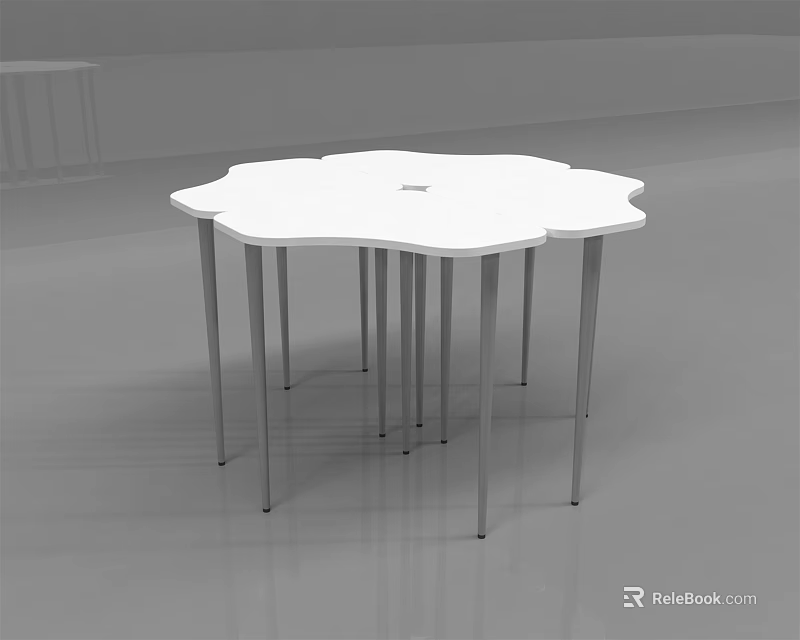 White Flower Shaped Table With Metal Legs Modern Interior Design 3d model 