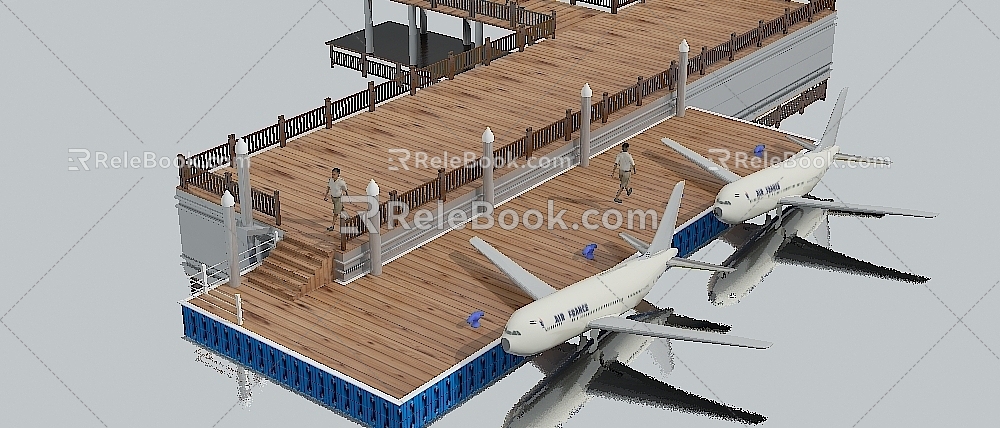 Aircraft docking on water platform 3d model