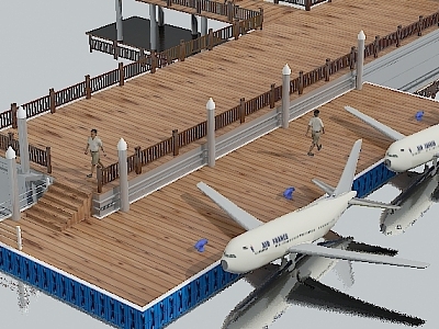 Aircraft docking on water platform 3d model