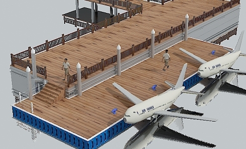 Aircraft docking on water platform 3d model