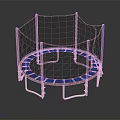 Round Trampoline Furniture With Blue Frame Safety Net And Metal Support Poles