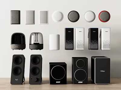 Various Headphones and Speakers with Different Designs and Shapes on 3d model