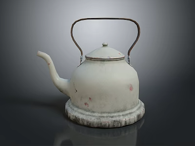 Vintage White Kettle with Metal Handle and Textured Base for Daily Household Use 3d model