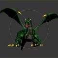 Green Dragon With Wings Yellow Spikes And Red Eyes On Gray Background