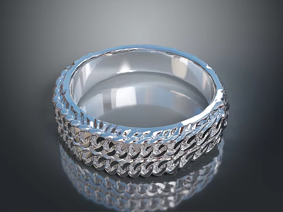 Luxurious Silver Ring Featuring Intricate Braided Double Band And Sparkling Details 3d model
