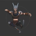 3D Fantasy Female Warrior Character With Animal Ears Tail Detailed Armor And Dynamic Pose