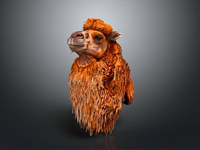 Realistic Fluffy Brown Camel With Thick Fur Standing Against Dark Background 3d model
