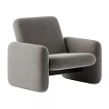 Gray Modern Lounge Chair With Thick Armrests And Black Metal Base