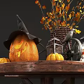 Halloween Decorative Ornament Set With Jack o Lanterns Witch Hat Lanterns Fall Leaves And Crow