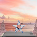 Scenic Photo Spot With Blue Star Structure Under Pink Sunset Sky By Sea With Sailboats