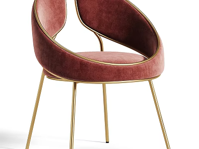 Modern Elegant Dining Chair With Velvet Upholstery Golden Metal Legs And Curved Backrest 3d model