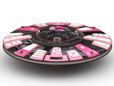 Futuristic Black And Pink Circular Device With Geometric Panels And Sections 3d model