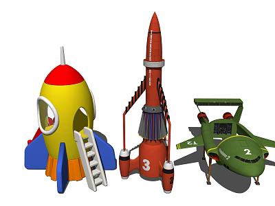 Playful Colorful Toy Rockets and Airplane with Ladder and Number Details 3d model