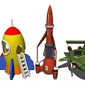 Playful Colorful Toy Rockets and Airplane with Ladder and Number Details