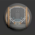 Futuristic Spherical Cockpit Interior With Black Seat Console Transparent Shell And Orange Frame