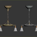 Stylish Gold and Blue Pendant Lighting Combination with Circular Base Chain Small White Lamps