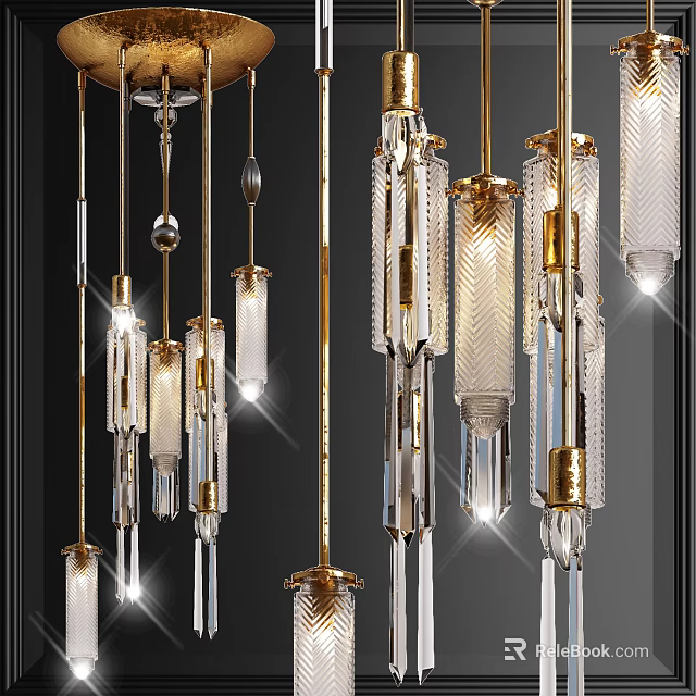 Elegant Modern Crystal Chandelier With Transparent Glass Pendants And Metal Frame 3d model 