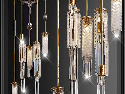 Elegant Modern Crystal Chandelier With Transparent Glass Pendants And Metal Frame 3d model