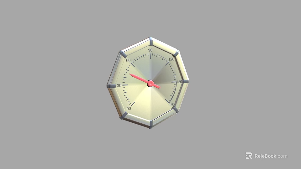 Octagonal Modern Clock With Silver Dial Red Hands And Numerical Scales 3d model