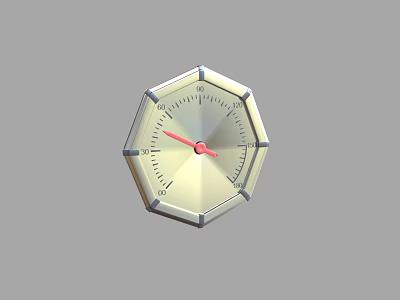 Octagonal Modern Clock With Silver Dial Red Hands And Numerical Scales 3d model