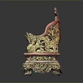 Traditional Chinese Armchair With Elaborate Gold Carvings Red Upholstery Double Happiness Symbol And Dragon Arms