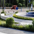 Park Landscape With Circular Design Central Tree Multi Level Platforms Blue Gray Elements And Greenery 3d model