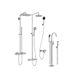 Modern Chrome Bathroom Shower Faucets With Handheld Heads And Fixed Arms