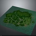 Turtle Shaped Green Island Surrounded by Blue Waters 3D Model Design
