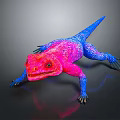 Vibrant Reptile Lizard with Pink and Blue Shiny Skin Crawling on Dark Surface
