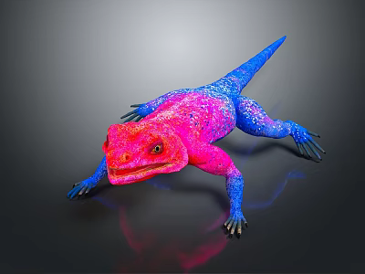 Vibrant Reptile Lizard with Pink and Blue Shiny Skin Crawling on Dark Surface 3d model Vibrant Reptile Lizard with Pink and Blue Shiny Skin Crawling on Dark Surface 3d model