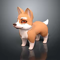 Adorable 3D Corgi Dog Model With Brown White Fur And Red Eyes