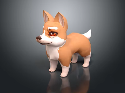 Adorable 3D Corgi Dog Model With Brown White Fur And Red Eyes 3d model